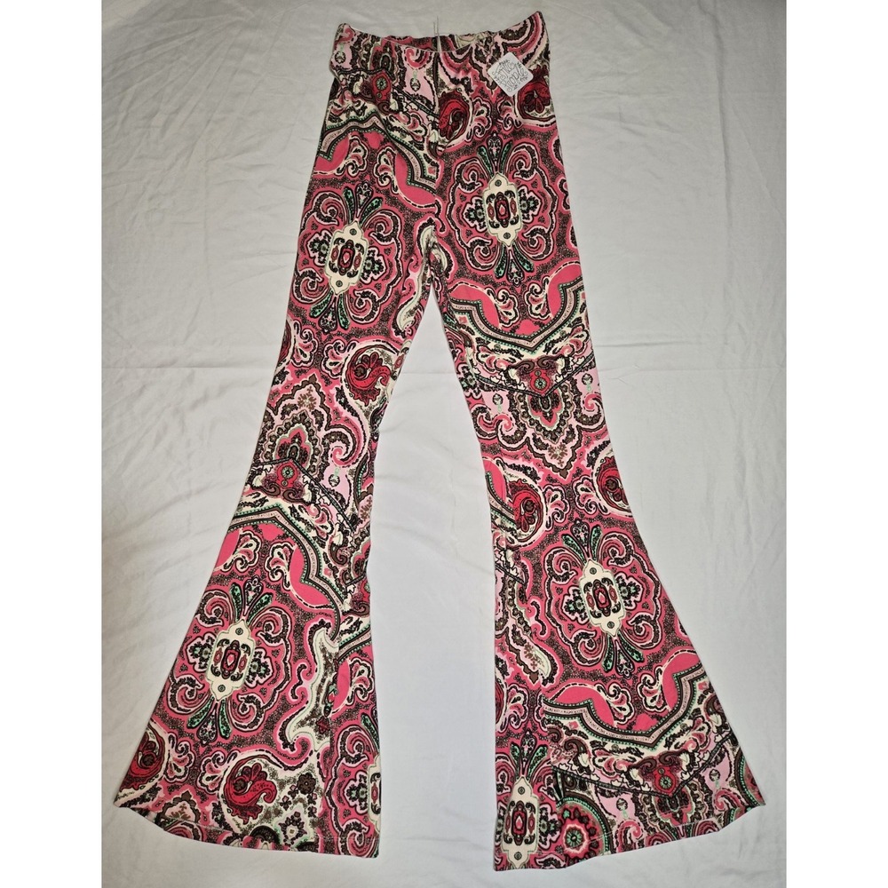 Free People Pink Paisley Flare Pants Boho Bell Bottom Leggings Womens XS NWT